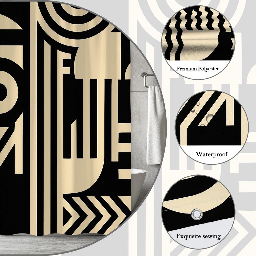 Geometric Art Shower Curtain Black White Abstract Pattern Modern Design Bold Lines Minimalist Bathroom Decor Waterproof