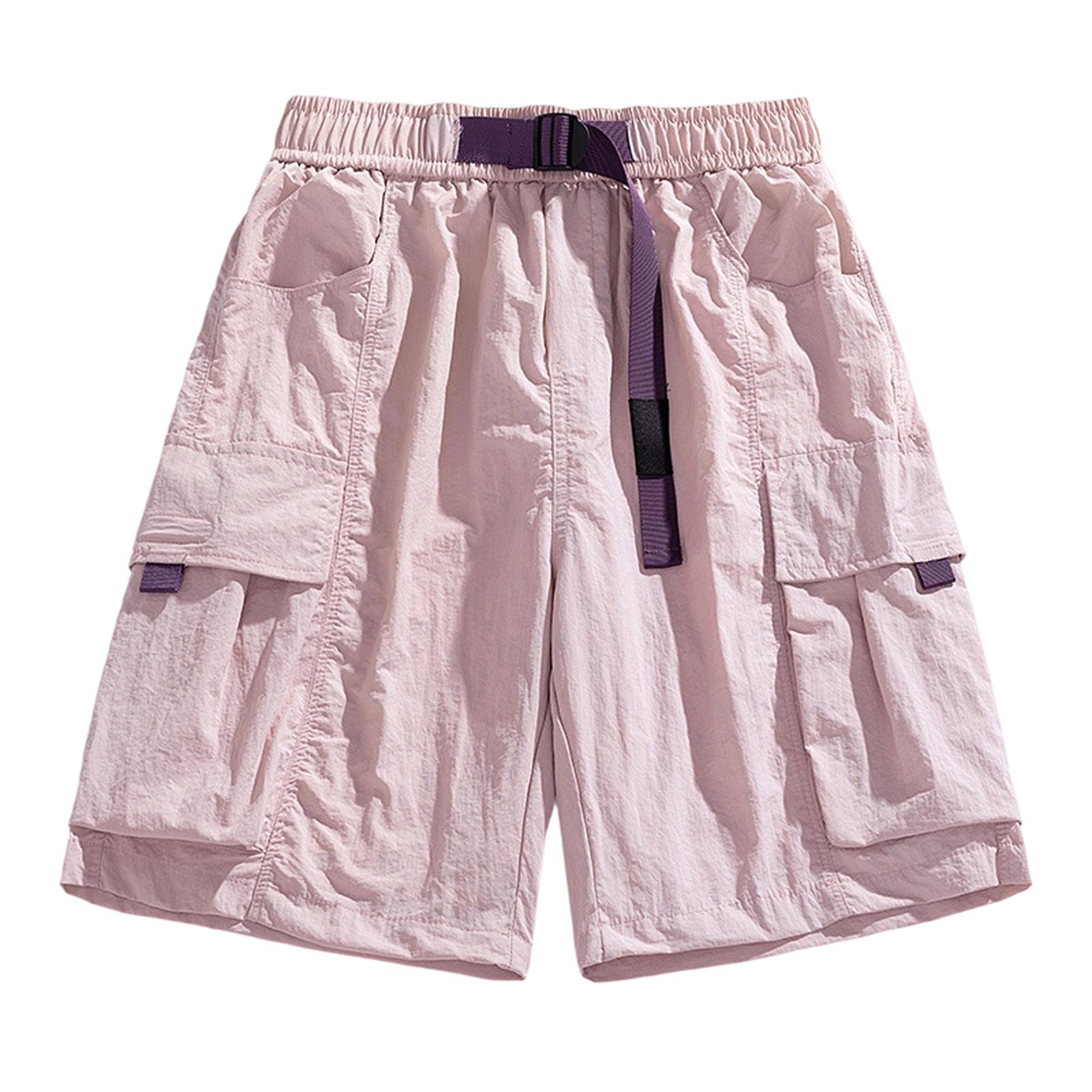 

Men Cargo Shorts Relaxed Fit Multiple Pockets Five Points Length Elastic Waistband Outdoor Utility Shorts L