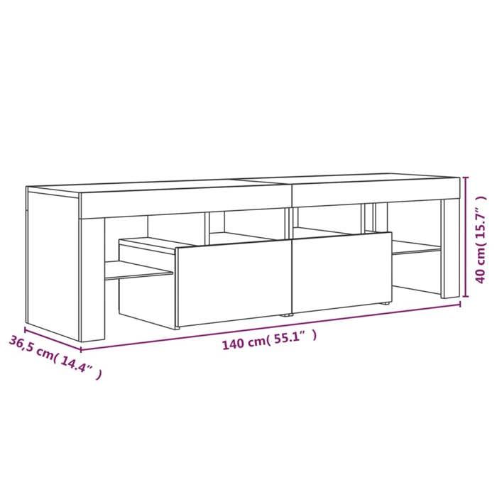 VidaXL TV Stand with LED Lights Sonoma Grey 140x36.5x40 Cm, TV Stand, Media Cabinet, Hi-Fi Cabinet, TV Unit, Unit 822642