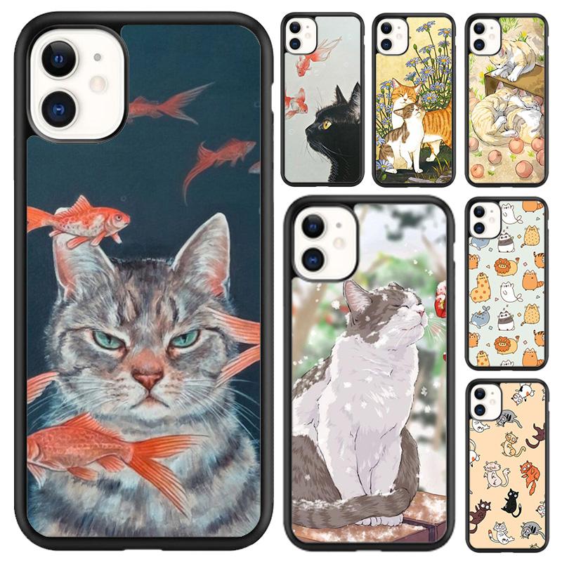 Funny Cartoon Cat Phone Case For iPhone 17 Air 16 Pro Max 15 14 Plus 12 13 Shell Cover Coque