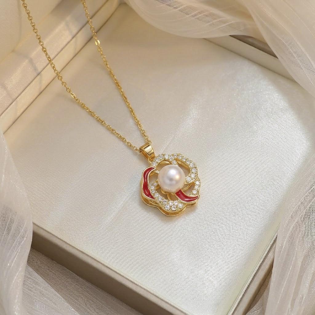 European & American Style Zirconium Petal Rotating Clavicle Necklace for Women