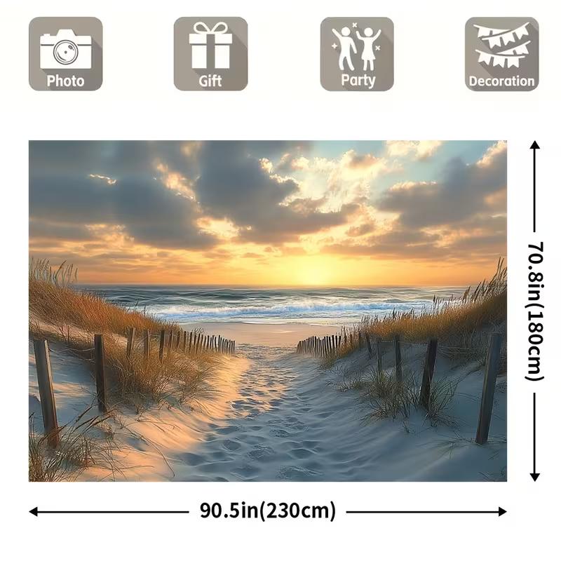 Sfondo Tramonto Spiaggia Tropicale Cielo Oceano Sentiero Sabbioso Tessuto di Sfondo per Fotografia per Compleanni di Bambini e Photo Booth