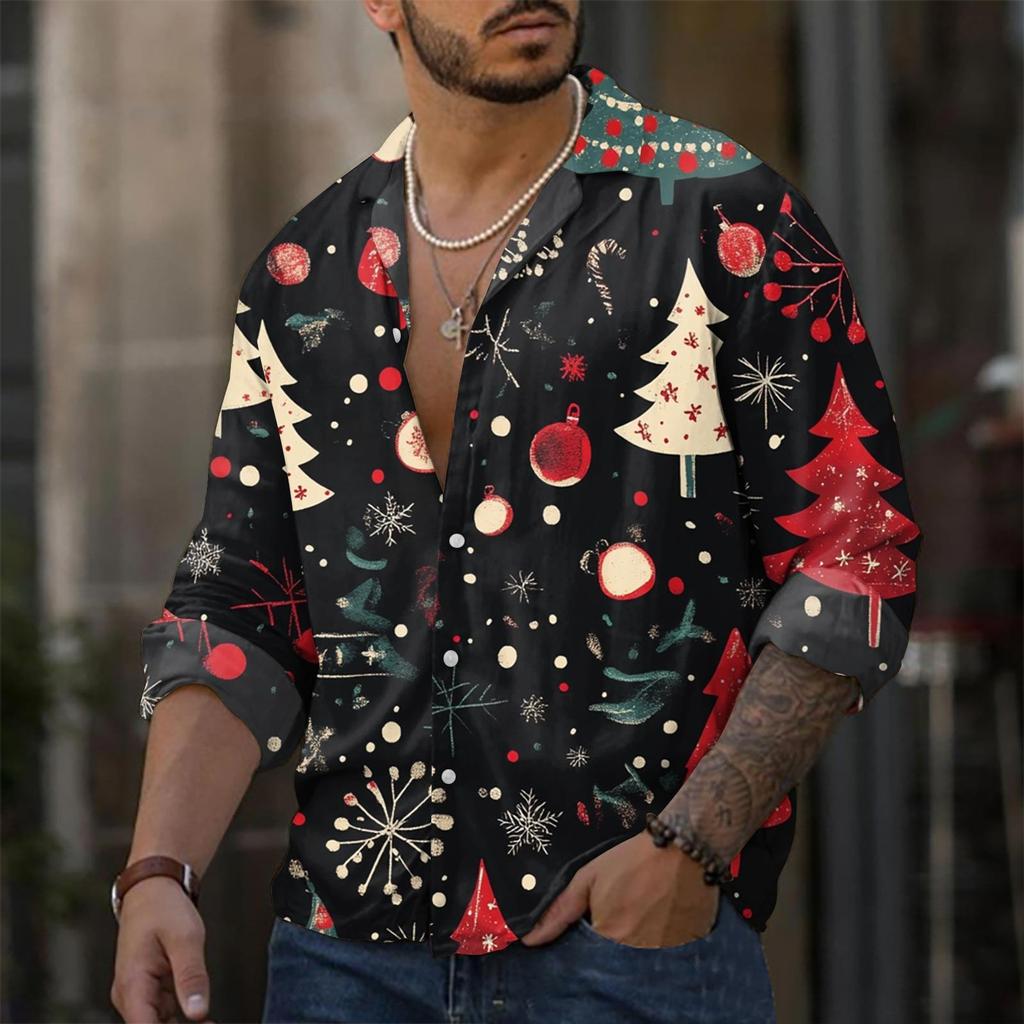 Pánská ležérní košile volného střihu s dlouhým rukávem Módní košile s klopou