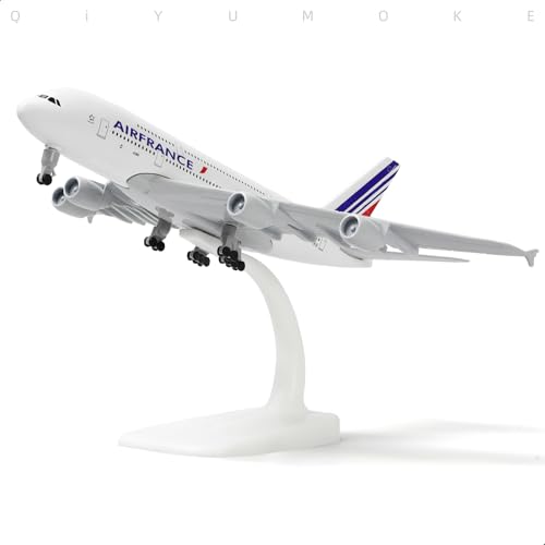 QIYUMOKE A380 France 1/300 Diecast Metal Airplane Model - A380 Sky Jumbo A380 Model Airplane with Stand (7.5" Long) for Aviation Enthusiast Gift or Di