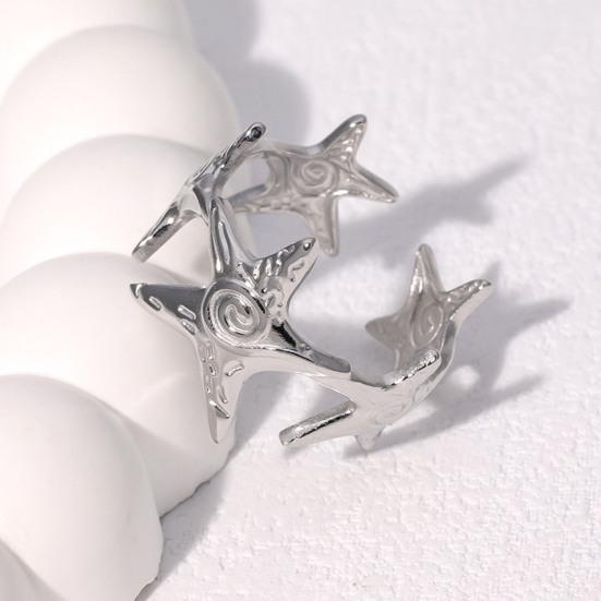 Finger Ring Universal Basic Stacking Style Adjustable Open Band Stainless Steel Texture Star Shape Finger Band Jewelry Gift