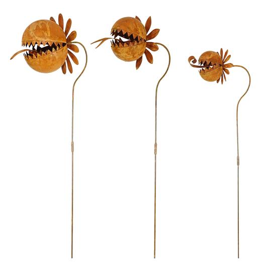 Carnivorous Plant Garden Stake, Large Metal Flytrap Plant Sculpture, Rusty Insectivorous Plant Ornament, Outdoor Decoration for Yard Patio Lawn