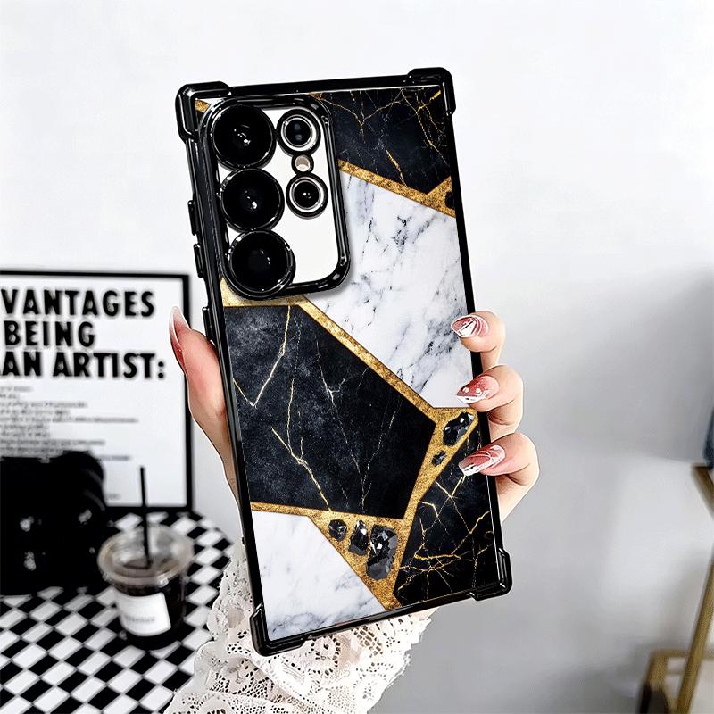 Geometric Marble Pattern Plating Phone Case For Samsung Galaxy S24 S25 FE S26 Edge S23 Ultra S22 S21 Plus S20 Anti-Fall Airabag