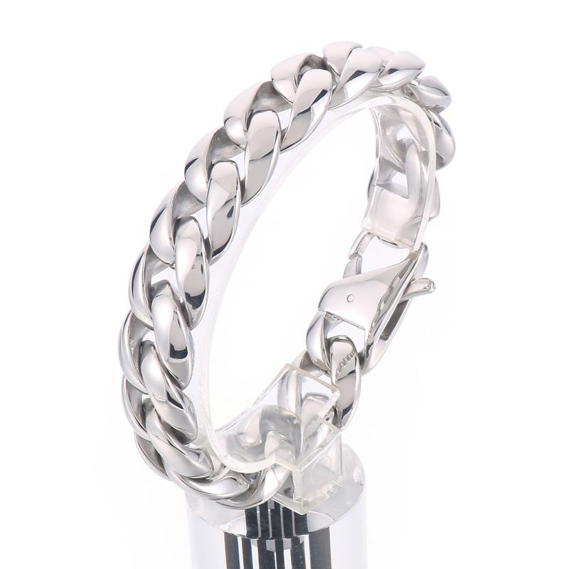 18mm Punk Polished Stainless Steel Cuban Chain Bracelet Men's Chunky Day Button Accessories Party Gift Fashion Jewelry