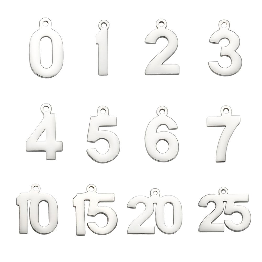 My Shape 1-25 Numbers Charms Stainless Steel Lucky Number Pendant for Necklace Bracelet Jewelry DIY Accessories Wholesale 10pcs