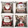 Christmas Printed Pillowcase Cartoon Santa Snowman Elk Sofa Cushion Cover Christmas Decorations New Year's Eve Decorations