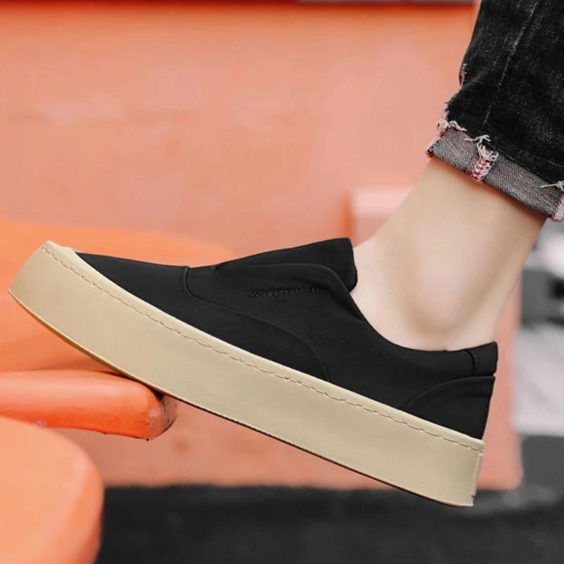 Fashion Sneakers Round Toe Slip-on Canvas Men's Casual Shoes Non Solid Color Designer Luxury Low Price Hiking Work Walking Male Shoe