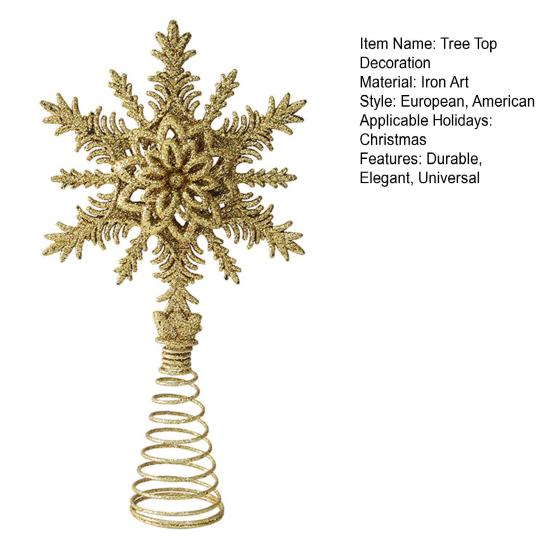 Snowflake Tree Topper Gold Red Glittered Iron Star for Christmas Tree Easy Installation Festive Decoration for Holiday Parties