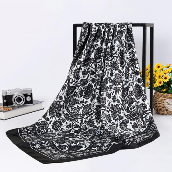 Sciarpa da collo da donna, stile etnico vintage, colore a contrasto, forma quadrata, traspirante, protezione per la testa, tessuto morbido, setoso, copricapo da donna