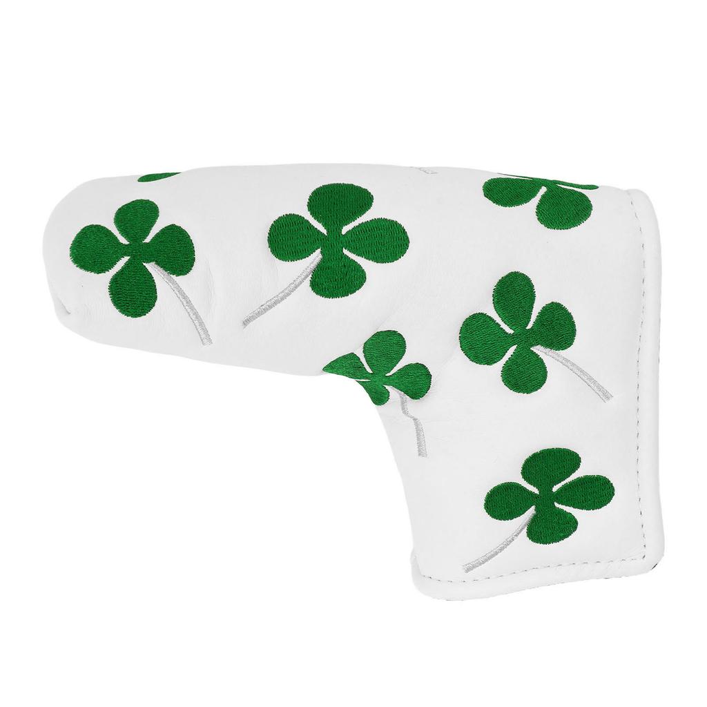Good Luck Four Leaf Golf Putter Headcover Thick Plush L Shaped Golf Blade Putter Head Cover White