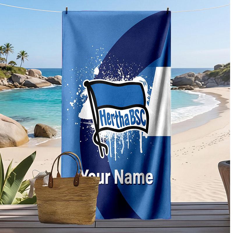 Hertha BSC Asciugamano da Spiaggia Stampato Personalizzato Logo Calcio Supporto Nome Personalizzato Testo Asciugamano Assorbente Per Sport Viaggio Regalo Speciale