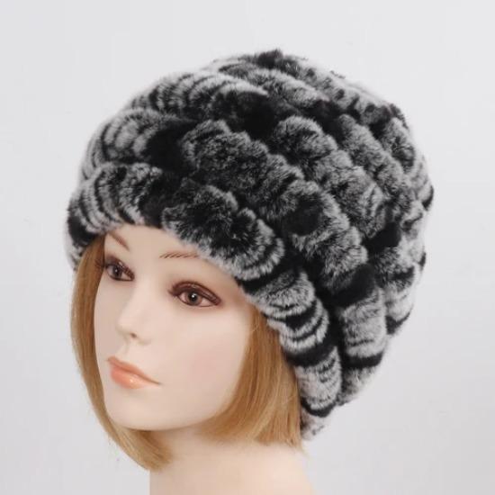 Russia Winter Real Fur Hat Women Knitted Real Rex Rabbit Fur Bomber Hats Lady Natural Warm Genuine Rex Rabbit Fur Cap
