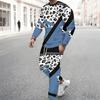 Men Retro Mosaic Hexagon Marble Texture Print Long Sleeve Sweatshirt Jogger Pants Two Piece Suit