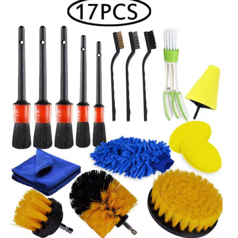 17-Piece Car Cleaning Drill Brush Set for Interior, Wheels & Crevices - European & American Style