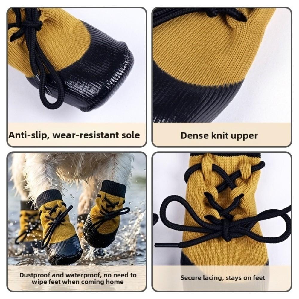 4PCS Waterproof Knitted Dog Shoes Adjustable Straps Elastic Dog Booties Pet Supplies