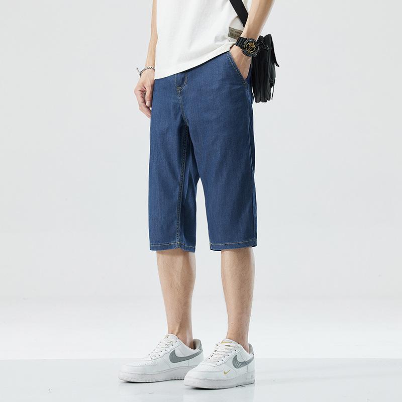 Ultra-thin Tencel Denim Shorts for Men, Cool, Loose, Straight, Casual, Versatile, Cropped Pants, Summer Trend, Versatile