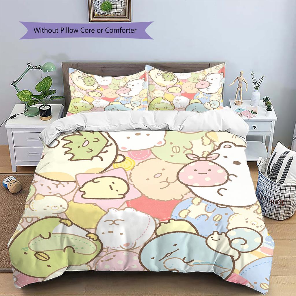Cute Sumikko Gurashi Pattern Bedding Quilt Set Home Decoration Gift (1 * duvet cover + 2 * pillowcase without core)