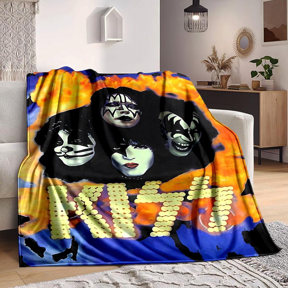 1PC KISS Band Blanket Soft Warm All Season Throw for Sofa, Bed, Car, Office Vibrant Colorful Design, Durable & Cozy Gift