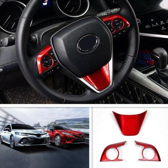 For 2018 Toyota Camry ABS Red Interior Steering Wheel Cover Trim 3PCS