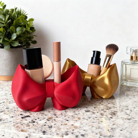 Niedlicher Schleifen-Zahnbürstenhalter Make-up-Pinsel-Organizer Schleifenförmiger Pinselständer Kamm Stiftehalter für Badezimmer Waschtisch Arbeitsplatte