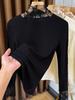 Women's Brushed Lace Base Layer Top: High Neck, Long Sleeve, Ruffled Collar, Slim Fit - Autumn/Winter Arrival