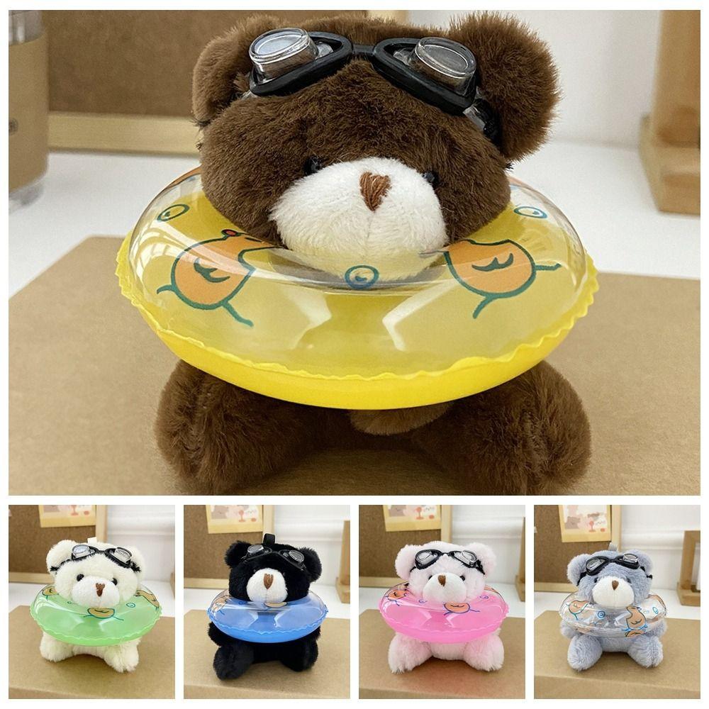 PVC Goggles Animal Pendant Stuffed Plush Bear Key Ring Creative Swimming Bear Keychain  Couple