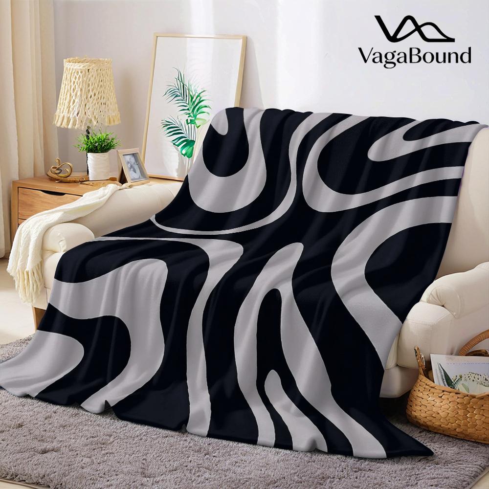Monochrome Wave Flannel Blanket Warm Soft Halloween Christmas Couch Warm Cozy Decorative Decor Gift for All Season
