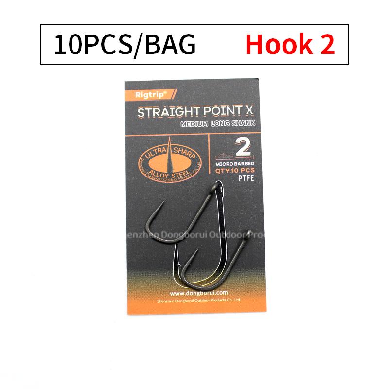 10pcs Carp Fishing Hook Straight Point X Medium Long Shank Size 2 4 6 PTFE Coating-Super Slide For Both Bottom Bait,Wafter And Pop-up Presentations