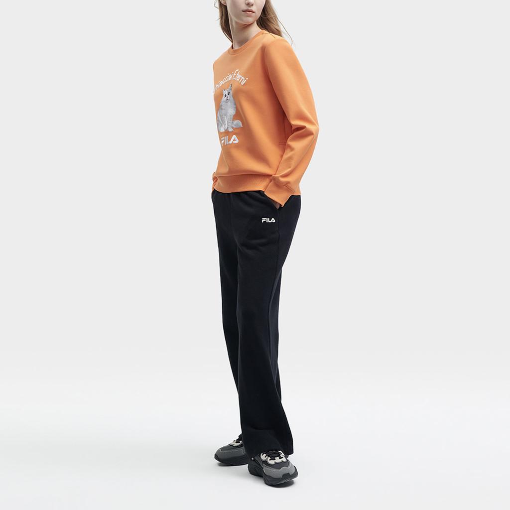 Fila Letter Logo Print Straight Leg Casual Knit Sports Pants Women Pants Black F11W348604F-BK