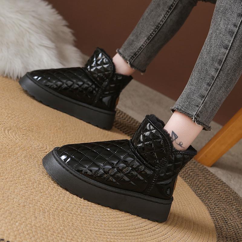 

Fashion Retro Platform Soft Leather Snow Boots Women s Fall Winter 2025 Niche Solid Color Fashion Booties 36 чёрный