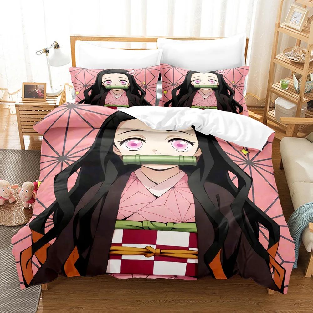 Hot Kamado Nezuko Bedding Sets Anime Demon Slayer Bedspread for Teens Girls Fashion Twin Single Queen King Full Size Duvet Cover