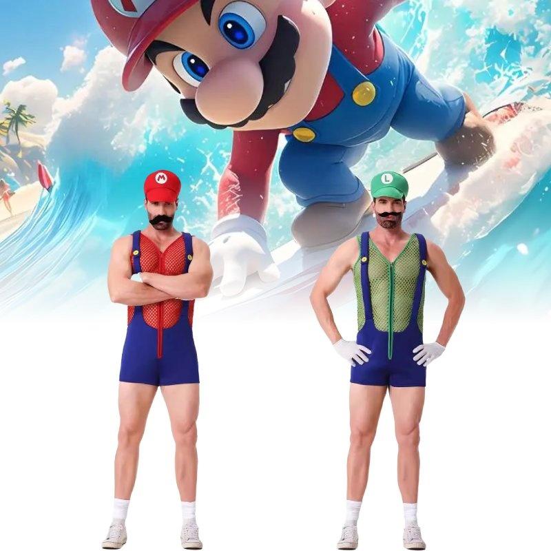Conjunto de Disfraz de Mario Único Con Sombrero, Guantes, Bigote y Tirantes Para Adultos