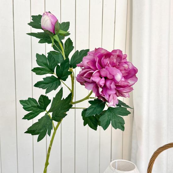 Artificial Peony Flower, Realistic 2 Heads Faux Peony with 1 Bud, 29.9" Fake Peony Bouquet with Stem for Wedding Centerpiece, DIY Home Table Vase