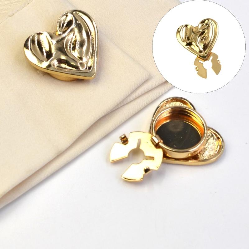 Metallic Heart Alloy Button Covers Decorative Cufflinks Clip for Men Women Uniform Dress Shirt Daily Outfit Decoration