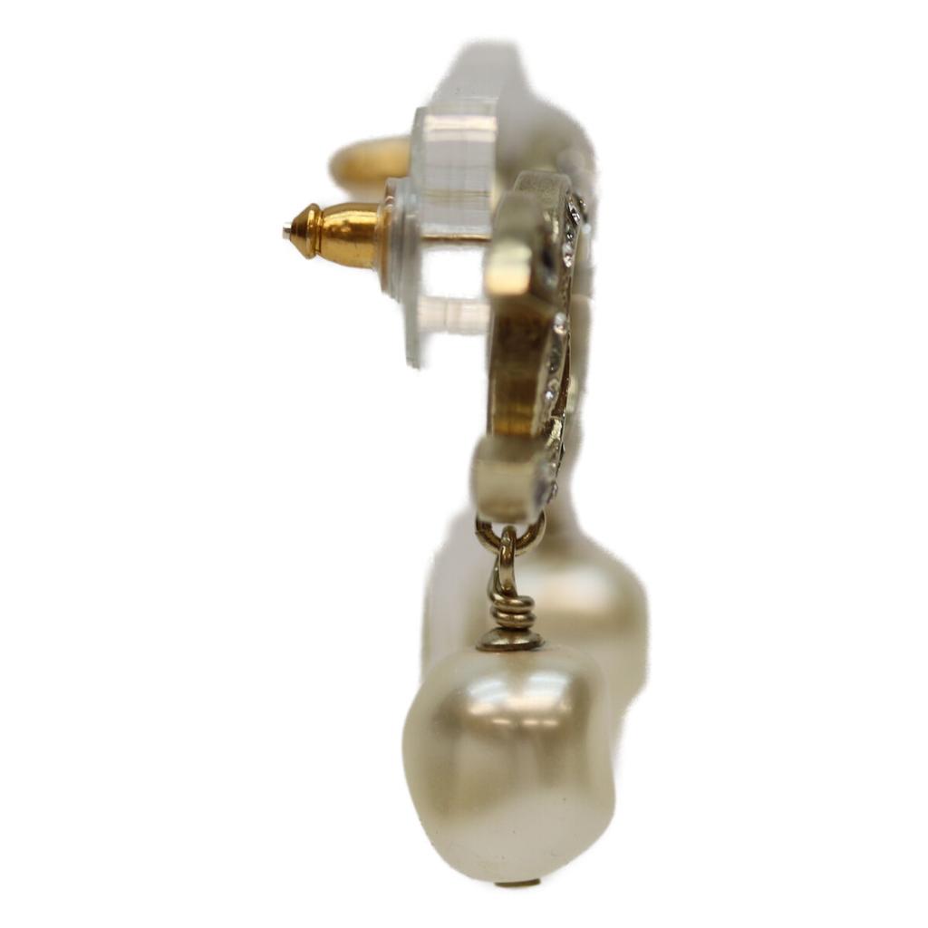 Chanel B12A Gold Plated Rhinestone CC Logos Pearl Earrings Earring goldUsed