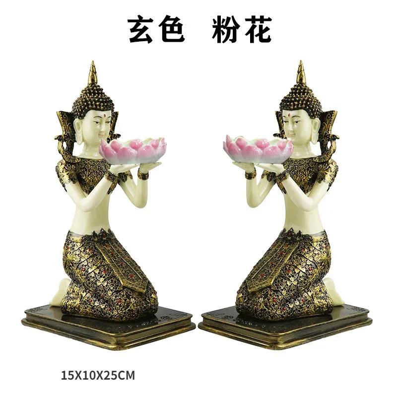 1 Pair Resin Dunhuang Fairy Lamp Holders Chinese Lotus Buddha Front Lamp Holder Offering Feng Shui Ornaments Candlestick Holder