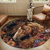 Crystal Velvet Long-haired Horse Print Round Carpet with Floral Design - Suitable for Bedroom, Living Room, and Home Decoration - Non-slip M