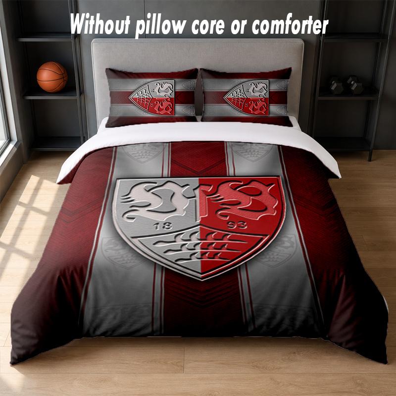 VfB Stuttgart Design Bett Bettwäsche-Set 1 Bettbezug + 2 Kissenbezüge Weich Atmungsaktiv Haushalts-Bettwäsche 135cm*200cm