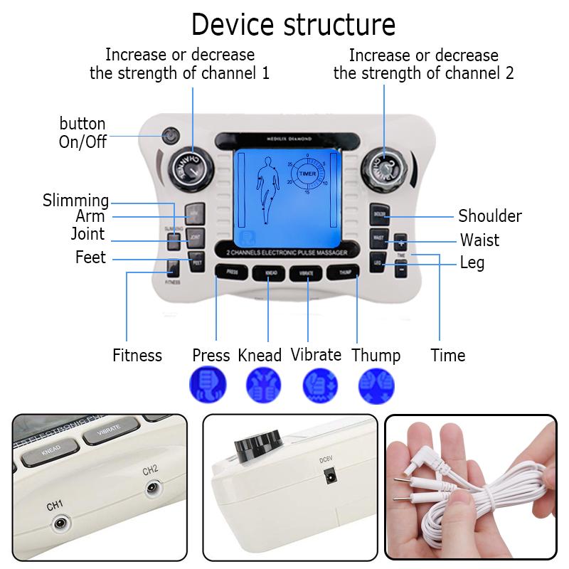Durable And Safe Electronic Pulse Massager Tens Ems Machine Massager Electrical Nerve Muscle Stimulator Acupuncture Fat Burner Pain Relief