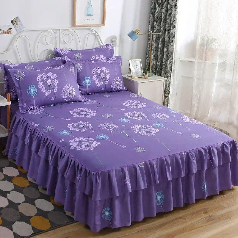 Ruffle Skirt Bedspread Home Textile Printed Bed Skirt Bedroom Coverlets Bedspreads Sheets Dust Cover Bedding 3PCS/Set