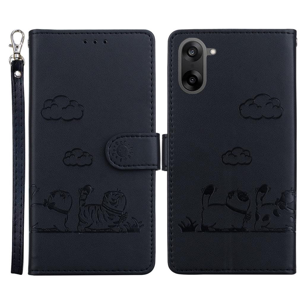 For OnePlus Nord CE5 5G Case RFID Blocking Kitten Pattern TPU+PU Leather Phone Cover with Wrist Strap