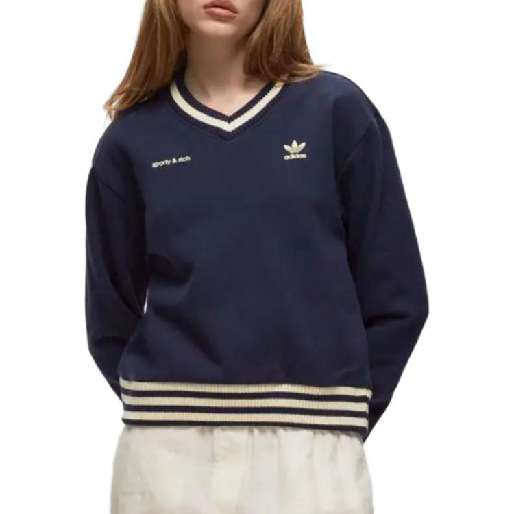 adidas Suéter con cuello en V y estampado de logotipo de Originals Sporty & Rich X SS23 para mujer, color negro IN5246