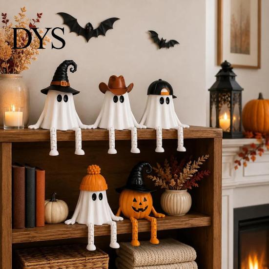 Ghost Figurines for Halloween Pumpkin Figurine, 3D Printed Statue with Stress Relief Fidget Toys Poseable Joint, Spooky Articulated Decor Ornament