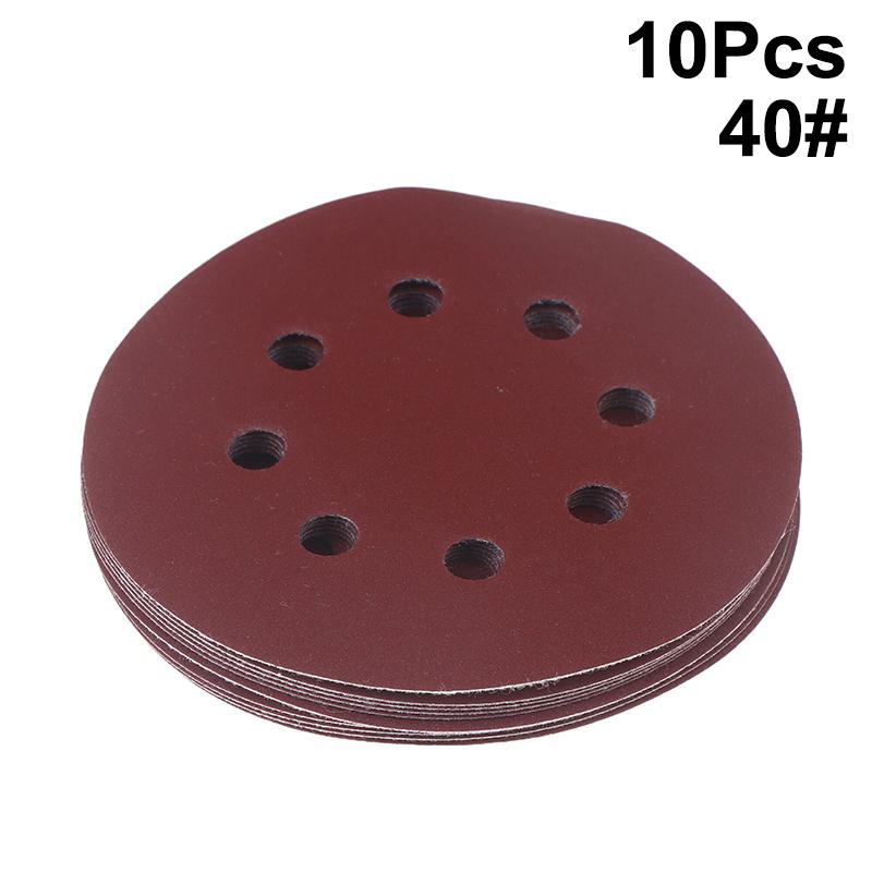 10Pcs 5 Inch 8-Hole Alumina Sanding Pad Sanding Sheet Polishing Sand Paper Sanding Discs Abrasive Polishing Tool For Metal Wood