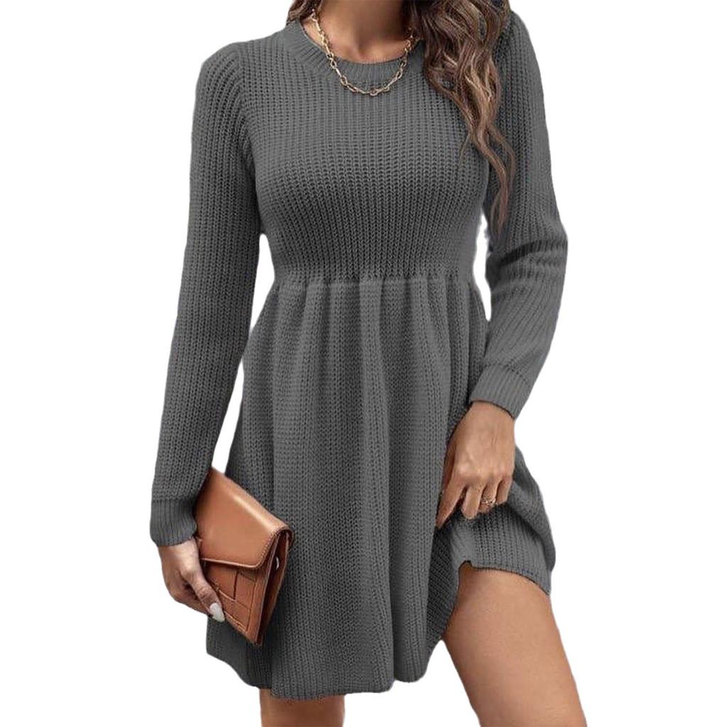 Autumn and winter independent station popular women's clothing solid color doll clothing sweater dress women