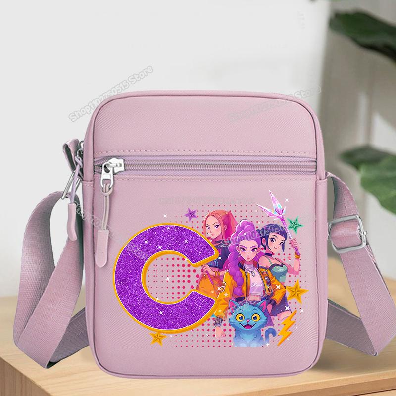KPop Demon Hunters Letter A-Z Crossbody Bag Women Oxford Cloth Chest Packs Rumi Mira Zoey Girl Phone Shoulder Cartoon Kid Friendly Entertaining Fun